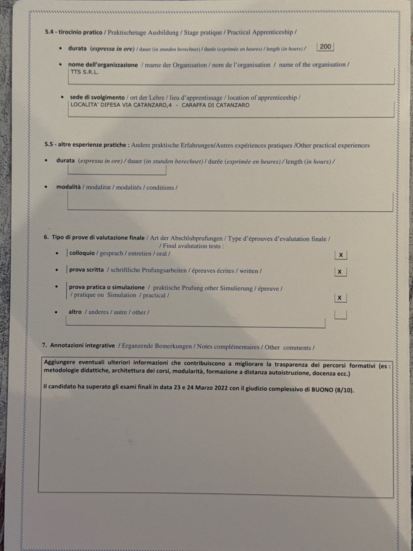Pagina Certificato System Administrator